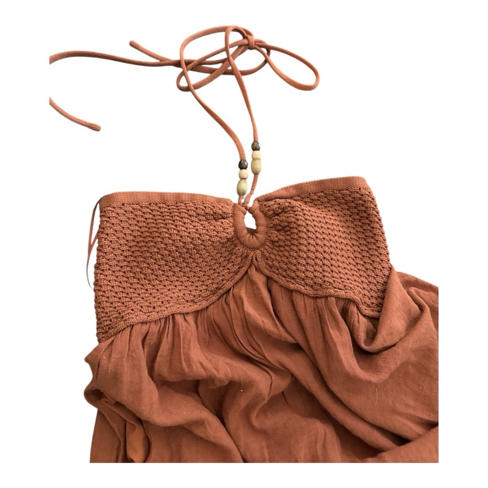Blu Pepper Rust Crochet Halter Maxi Dress S Boho Festival Cottagecore - Picture 6 of 6